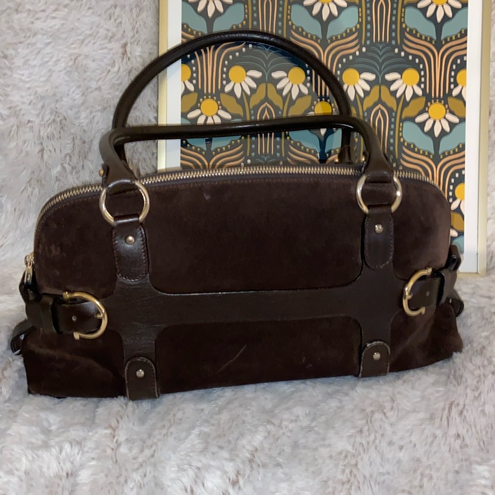 Salvatore Ferragamo Vintage Dark Brown Suede and Leather Shoulder Bag EUC